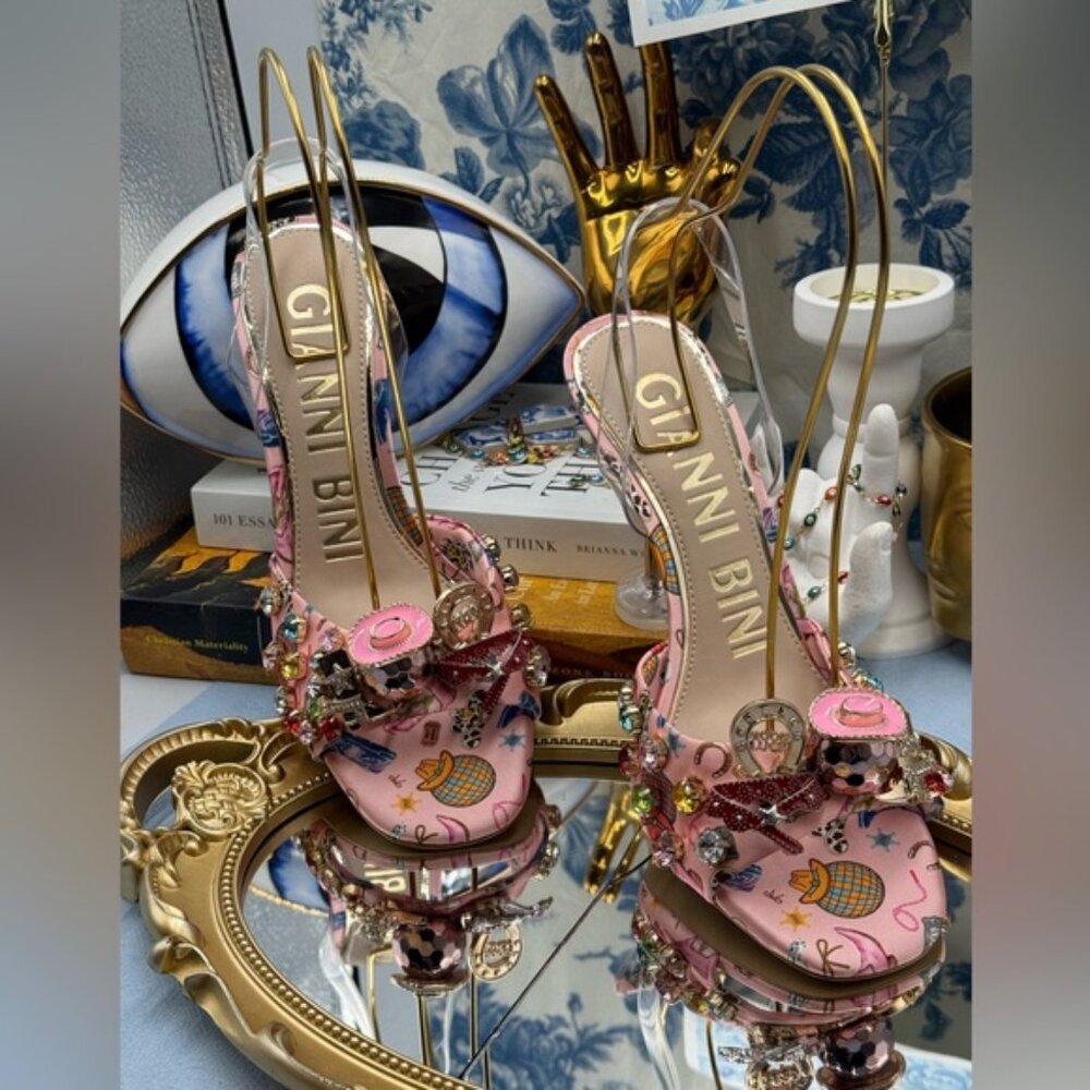 🆕 GIANNI BINI 🧿 NWOB Maddie Printed Rodeo Martini Heel Sandals, Pink - Sz 8.5 - Picture 5 of 16